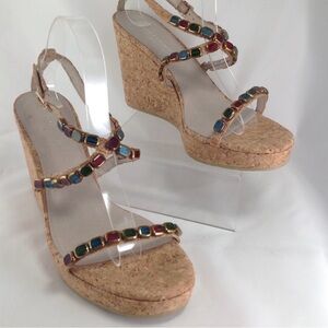 Donald J. Pliner “Wondra-Co”‎ Jewel Straps Cork Wedge Sz 7.5M 4”Heel Sandals